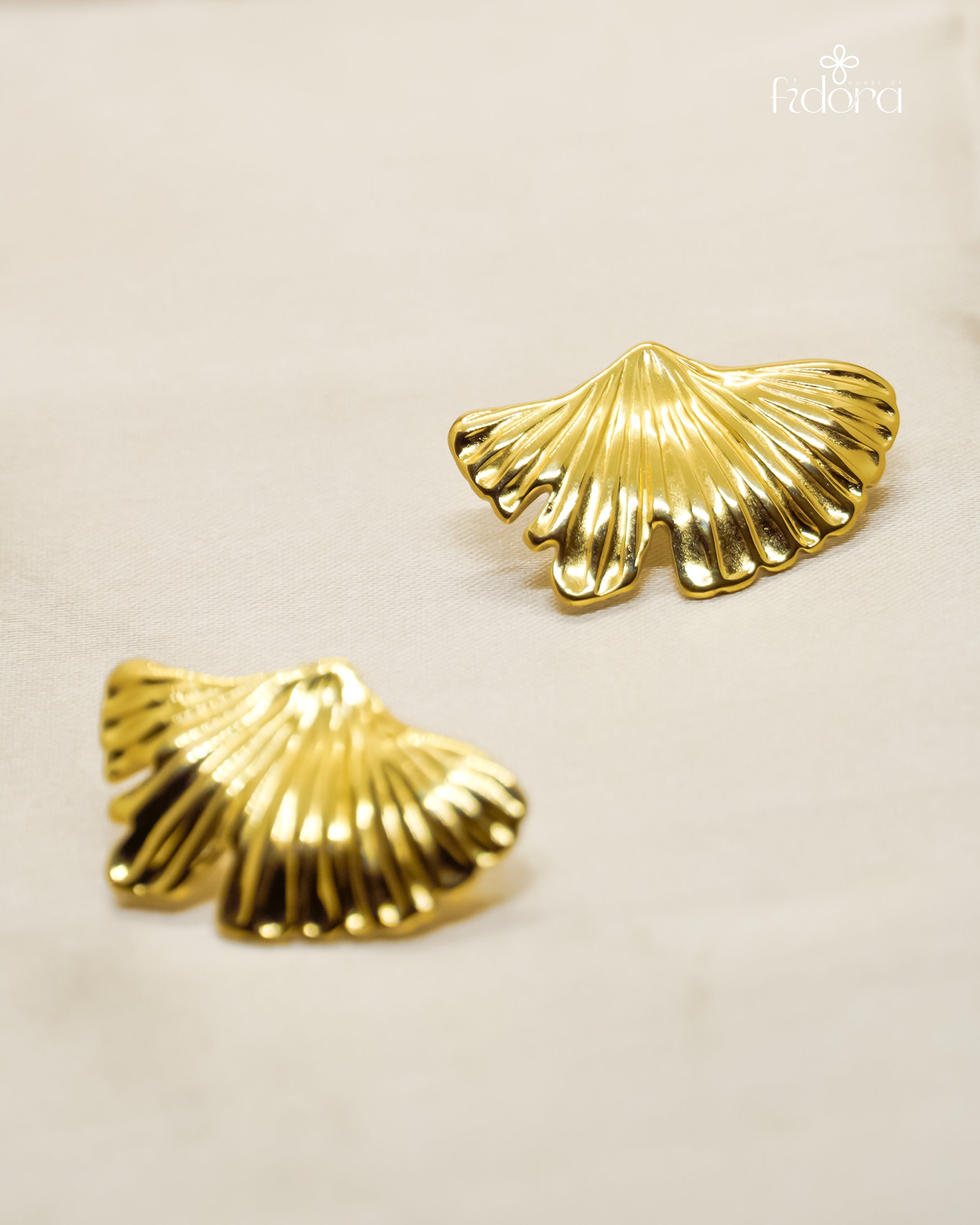 Anti tarnish daily wear gold flower petal ear ring for daily use and fashion- imitation jewellery, shop online from House of Fidora now