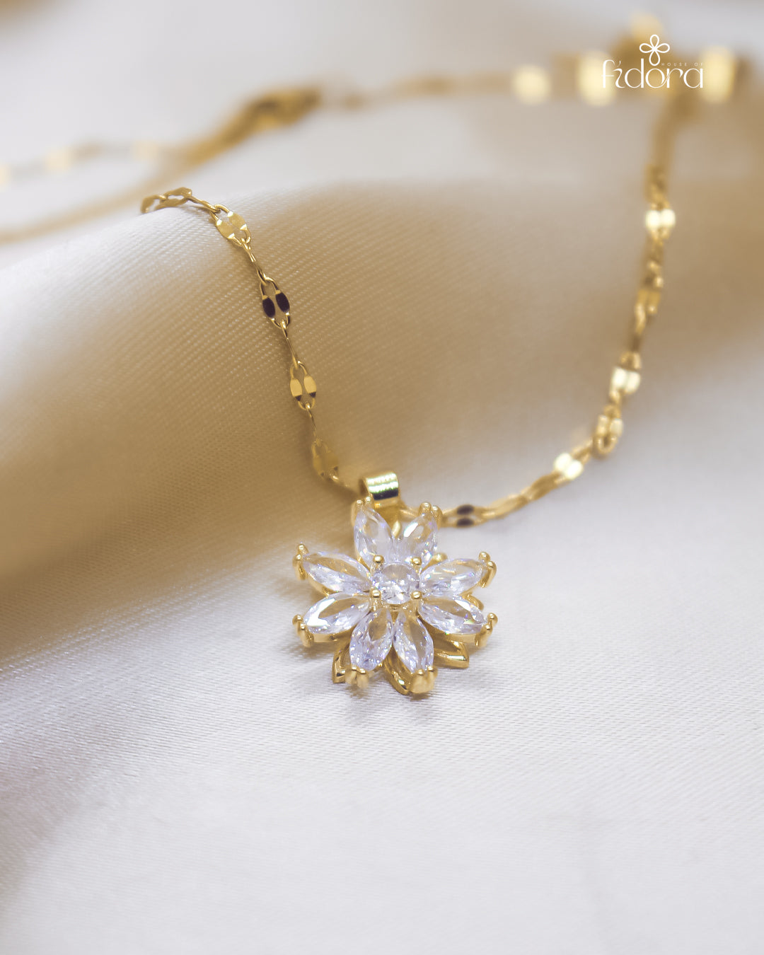 Shop online now with house of fidora- Anti tarnish golden pendant floral chain 